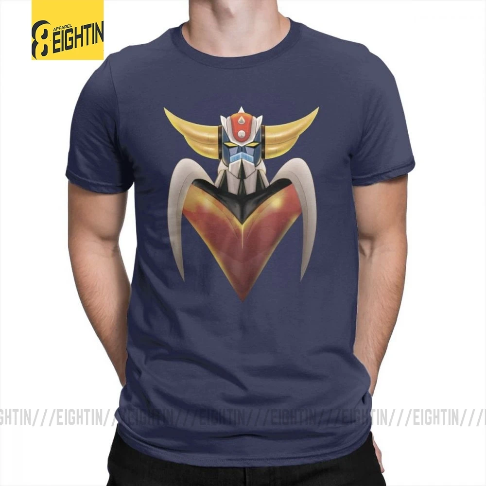 UFO ROBO Grendizer тройники с коротким рукавом мужские футболки очищенный хлопок Crewneck Футболка досуг печать размера плюс Мультфильм стильный - Цвет: Тёмно-синий