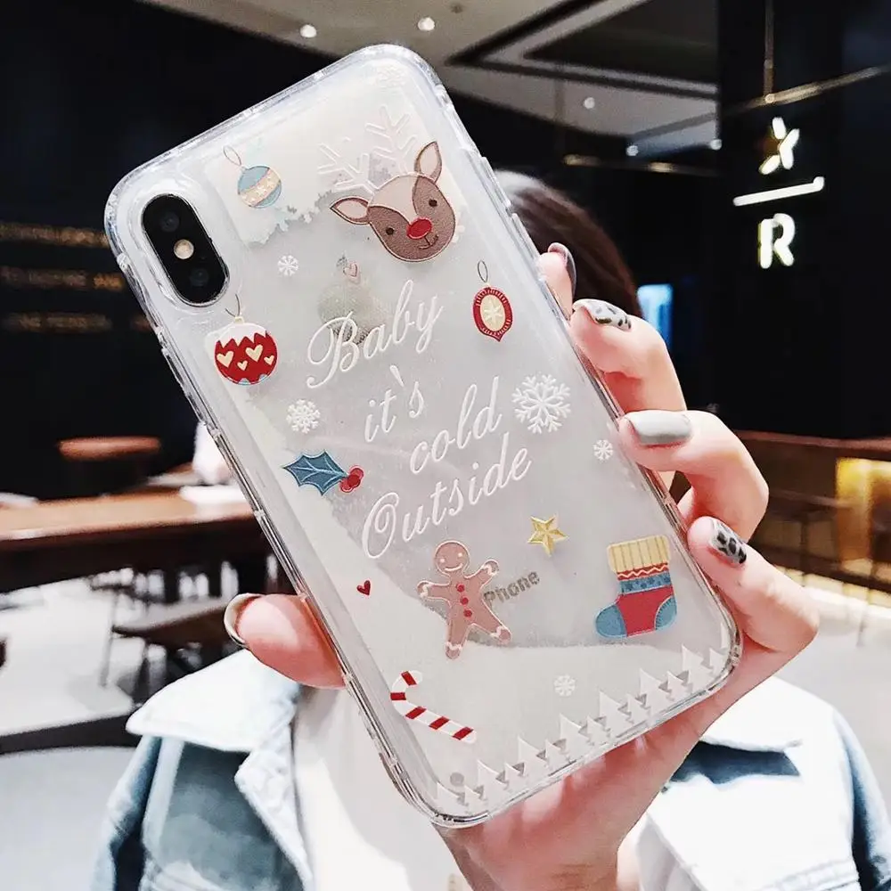 D Прекрасный Рождественский чехол для iPhone 7 8 6 6S Plus Мягкий ТПУ зыбучий песок чехол для iPhone X Xr Xs максимальный чехол год - Цвет: D
