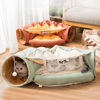 

Cat Tunnel Bed Toy with Scratching Ball 2 Way Comfortable Warm Tube Collapsible Pet Kitten House For Hiding Hunting Resting