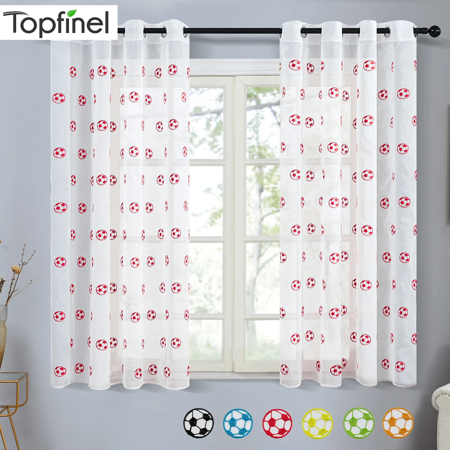 Topfinel футбол узор Короткие Прозрачные шторы для гостиной, спальни, для мальчиков, комната вышитые окна лечение вуаль Tulles