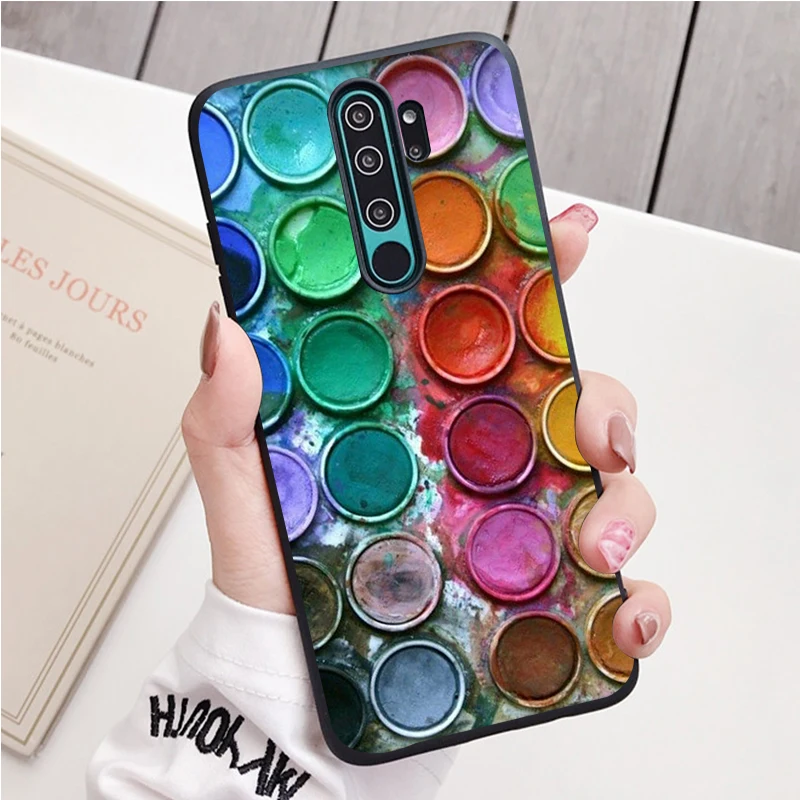 Watercolors Set Paint Palette black Silicone Phone Case For Redmi note 9 8 7 Pro S 8T 7A Cover xiaomi leather case design