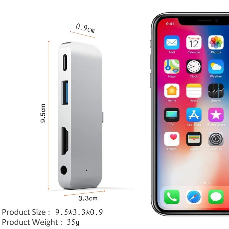 USB Type C Mobile Pro Hub Adapter with USB C PD Charging 4K HDMI USB 3 0 3 5mm Headphone Jack Compatible with 2018 iPad Pro