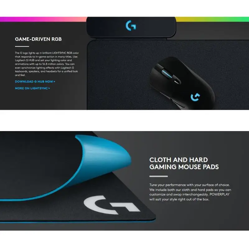 Logitech G PowerPlay RGB беспроводной зарядный коврик для мыши для G703 Hero/G903