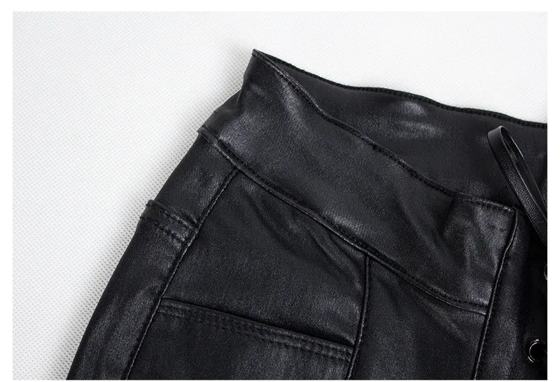 Trendy Autumn Winter Leather Pant Female Thicken Trousers PU Skinny Stretch Pencil Pant Women High High Waist Pant Party