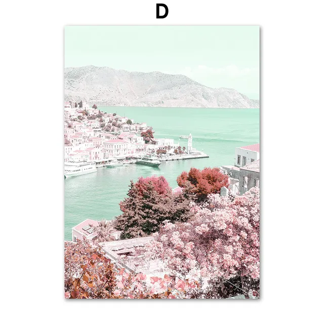 Pink Beach Sea Waves Flamingo Flower Car Wall Art Canvas Painting Nordic Posters And Prints Wall Pictures For Living Room Decor D