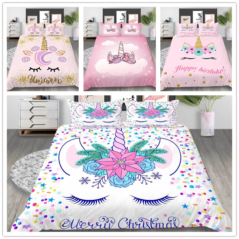 

Lovely Fashion Bedding set Twin Full Queen Size Unicorn Series Bedding Set Cover Gift for Kids Girls of Bedding Supplies