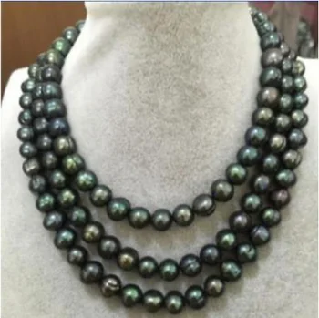 

50" HUGE NATURAL AAA 9-10MM SOUTH SEA BLACK PEARL NECKLACE 14K GOLD CLASP
