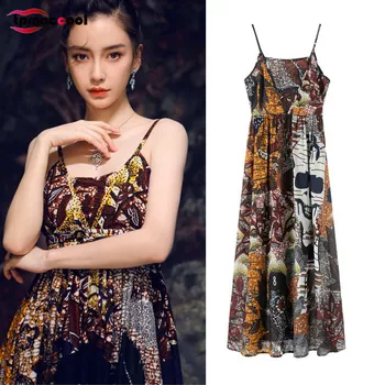

Tpmaccool luxury designer vintage hippie Women 2020 summer dresses highend retro temperament printed swing maxi boho party dress