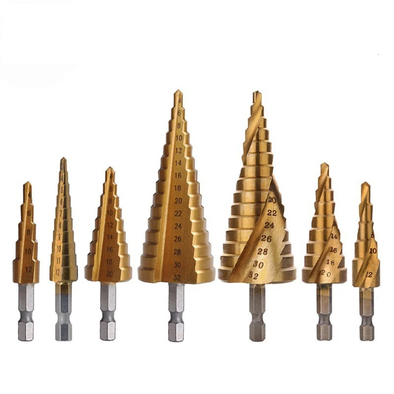 

HSS Titanium Coated Step Center Drill Bit High Cone Drilling Power Tools For Metal Wood Hole Screw Reaming Cutter Grinder