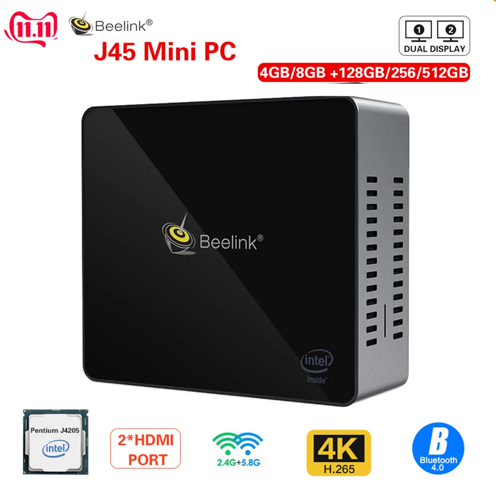 

Beelink J45 8GB 128GB J4205 Genuine Windows10 Mini PC 128/256/512GB 2.4GHz+5.8GHz WiFi BT4.0 Support Netfix 4K H.265 fast charge