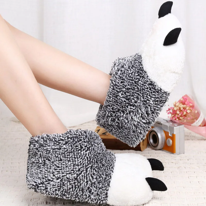 Мягкие удобные нескользящие носки-тапочки с когтями медведя для родителей и детей, домашние толстые теплые забавные носки милые зимние носки для мужчин и женщин - Цвет: Серый