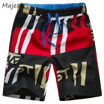 

Summer Quick-dry Mens Short Men Board Beach Shorts Breathable Printed Elastic Waist Drawstring Loose European Style Comfortable
