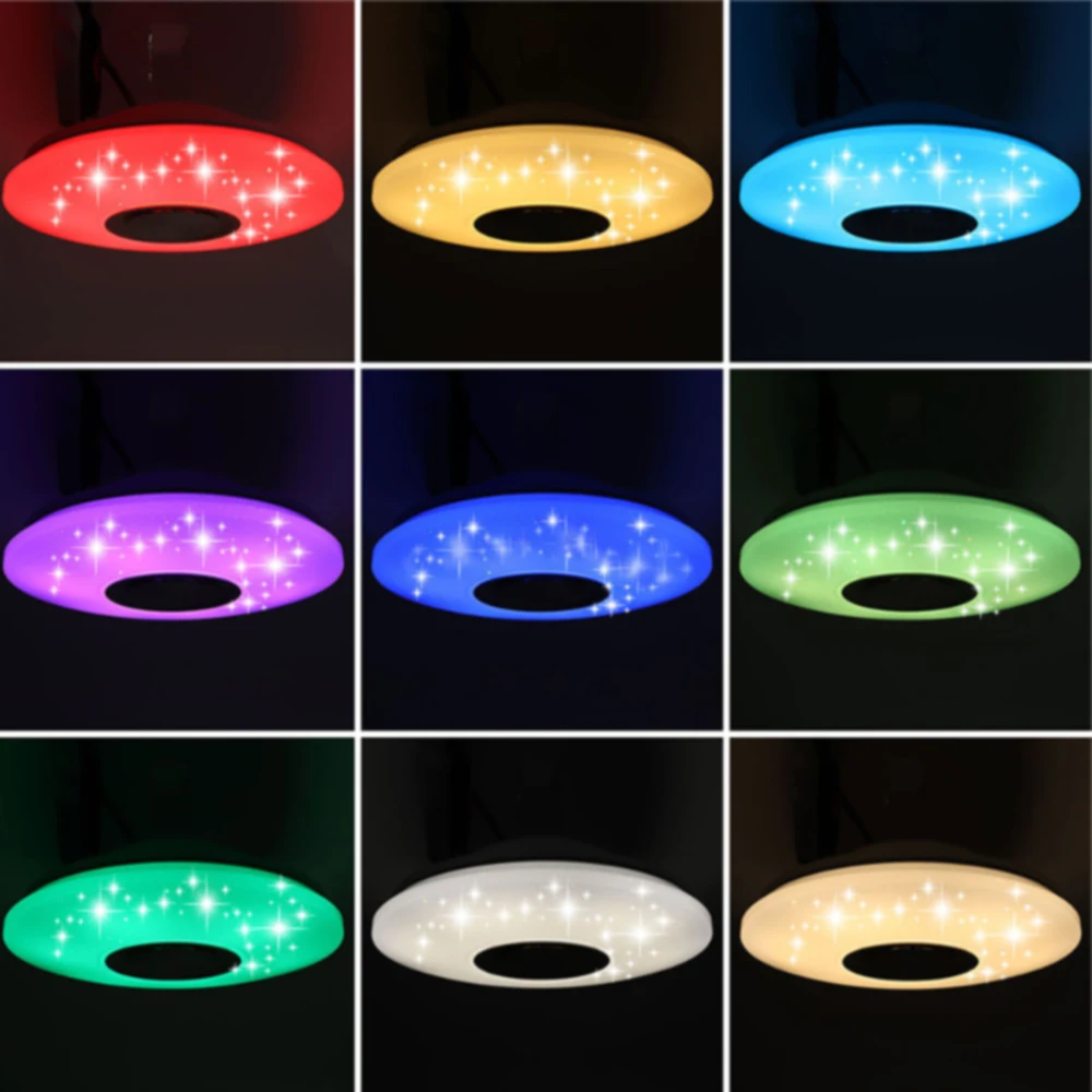 Современные светодиодные потолочные светильники RGB с регулируемой яркостью, удаленное управление с помощью приложения Bluetooth Музыка потолочный светильник для гостиной спальня/36/60 W