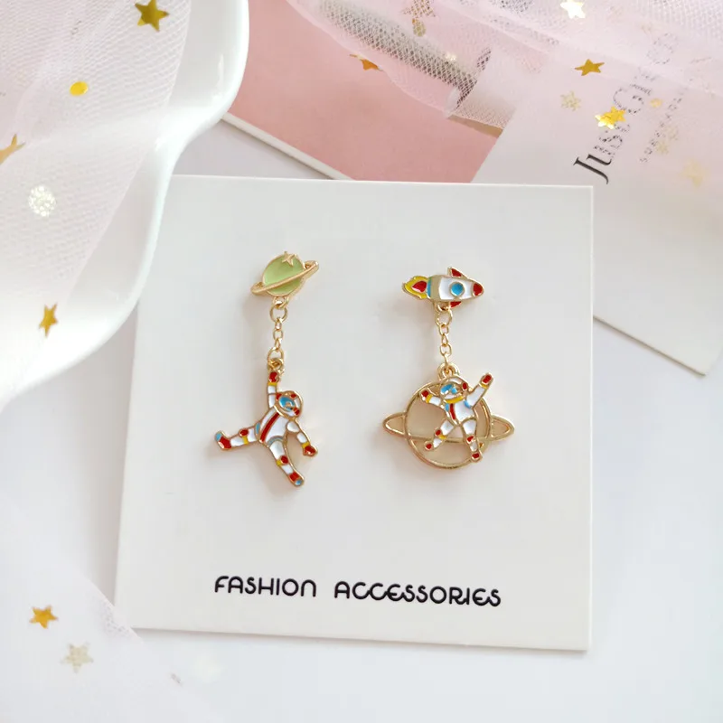 Женские серьги капельки из сплава асимметричный космический