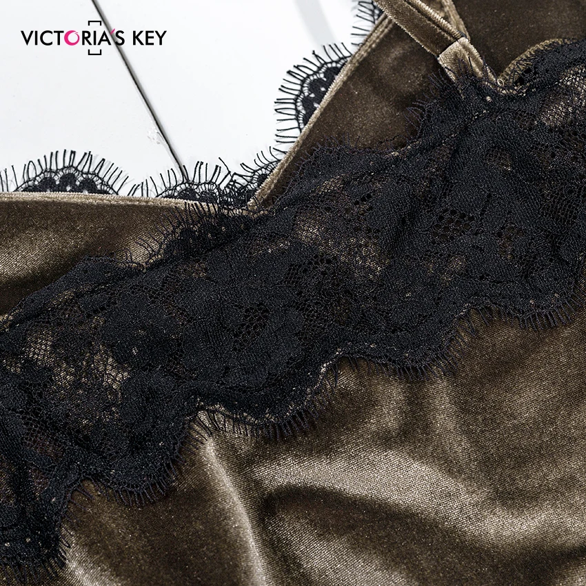 VICTORIA'S KEY осень зима бархатные топики топ с коричневыми шортами двухкомпонентный женский пижамный комплект без рукавов Кружевное Женское ночное белье