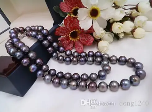 

9-10mm natural tahitian black 22 inch pearl necklace