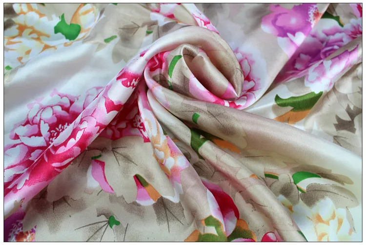 Шелковая ткань для платьев, блузок, шарфов, одежда meter, чистый шелк, атлас, шармез, 16 мельница, розовый, бежевый цвет, цветочный принт, высокое качество