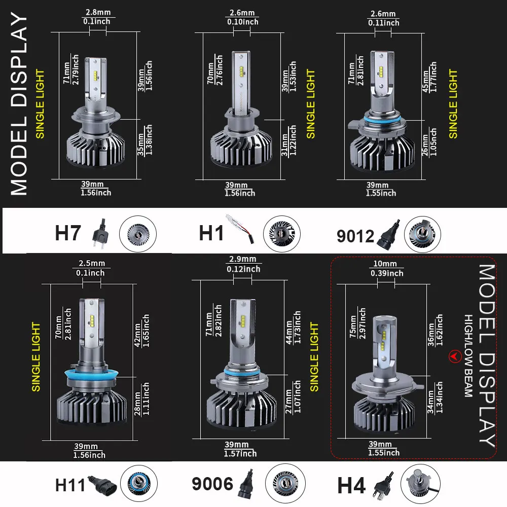 Super Bright H7 Mini Led Headlight Bulbs H4 H1 H11 H8 H9 9005 HB3 H10 9006 HB4 9012 HIR2 Hi-Lo Beam Auto Headlamp Light Canbus