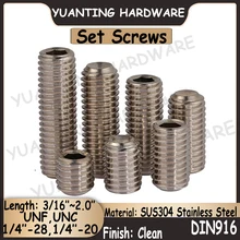 

5Pcs DIN916 1/4-28, 1/4-20 UNF/UNC Thread SUS304 Stainless Steel Hexagon Socket Set Screws With Cup Point Headless Screws
