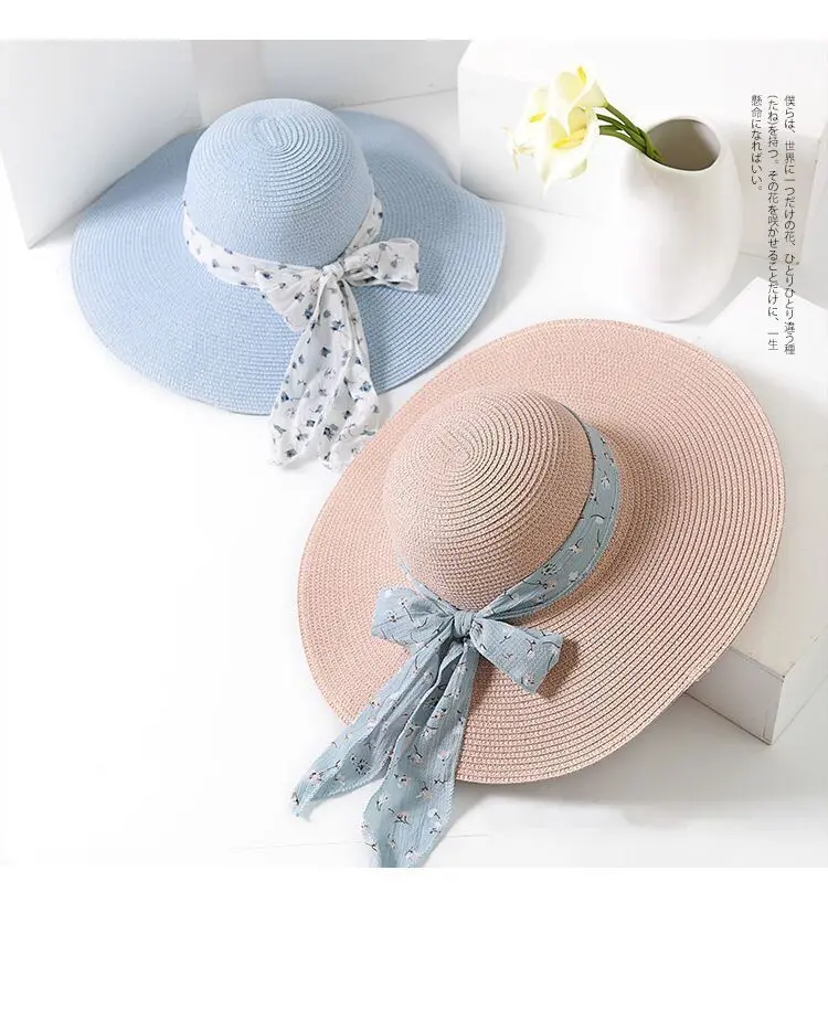 Новая летняя женская шляпа от солнца с бантом и лентой, Панама, пляжные шляпы для женщин, женская соломенная шляпа
