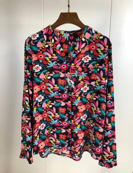 

Women Shirt Chic Collar Floral Printed V Neck Long-sleeve Shirt Positano Shirt with Buttons