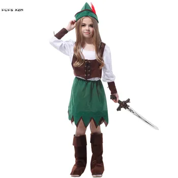 

Girls Halloween Robin Hood Costumes Kids Children Pirate warrior Cosplay Carnival Purim parade Stage show Role play party dress