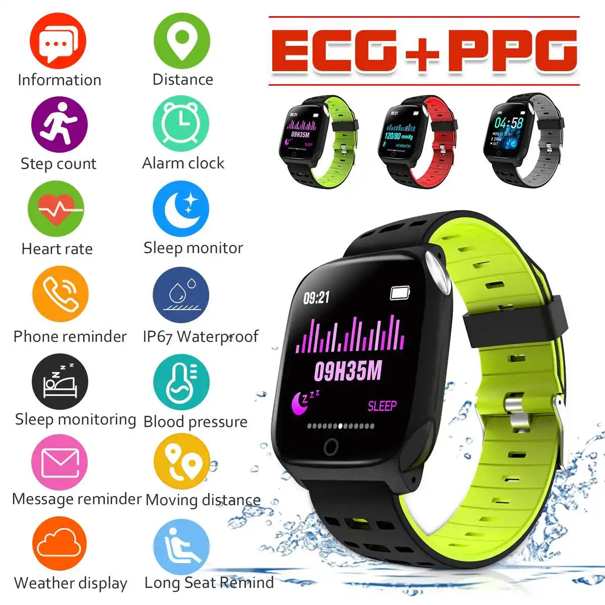KINCO Смарт-часы браслет 1,3 ''TFT ЭКГ+ PPG кислородное кровяное давление монитор сердечного ритма умные часы водонепроницаемые наручные часы