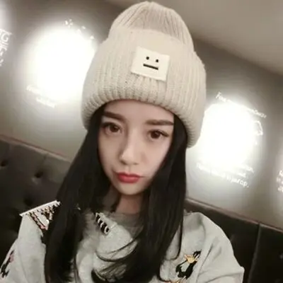 MAERSHEI/осенне-зимние брендовые шапочки Skullies, вязаные шапки с квадратным смайликом, шапка для родителей и детей, плотная теплая шапка для детей, Gorras - Цвет: Beige