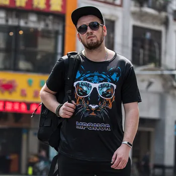 

Men's short-sleeved T-shirt loose round neck plus fat size printed beach leisure