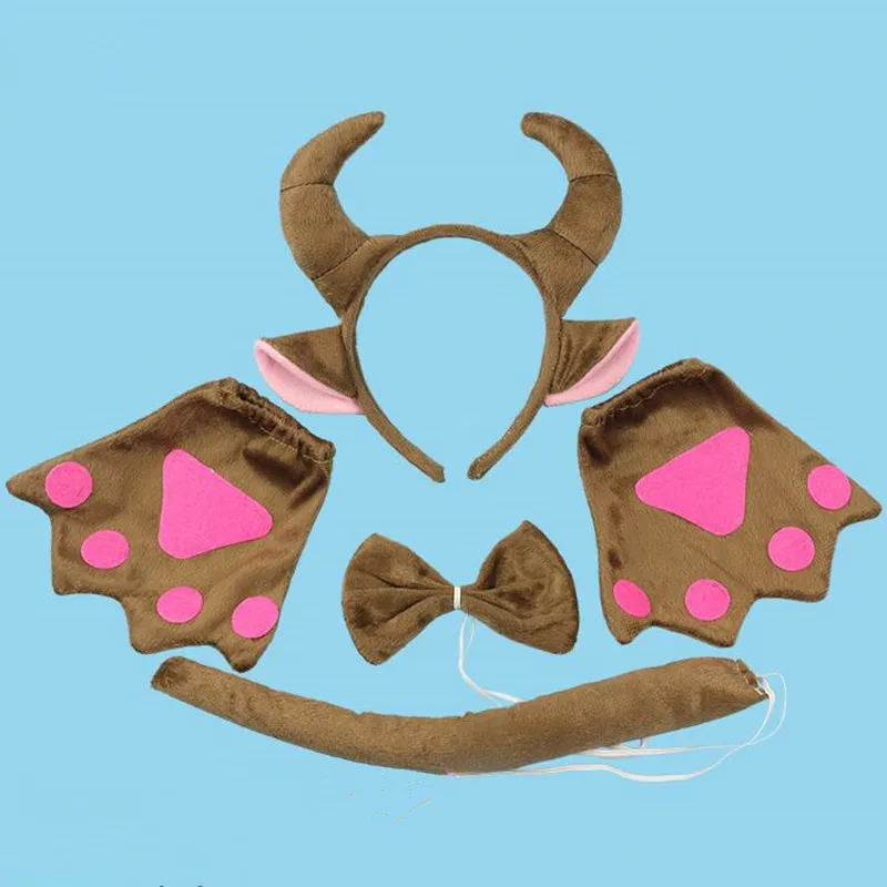 

Cattle Headband Bow Tail Claws Gloves Halloween Party Performance Cosplay Prop 5Pcs Child Kids Boy Girl Halloween Party Favor