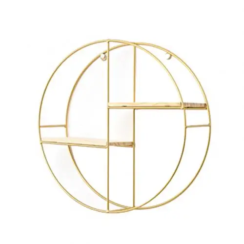 Golden Round Скандинавский стиль, металлическая деревянная Шестигранная полка, полка для хранения геометрических фигурок, Настенная подвесная книжная статуэтка, цветочный горшок, витрина, полка - Цвет: Golden Round