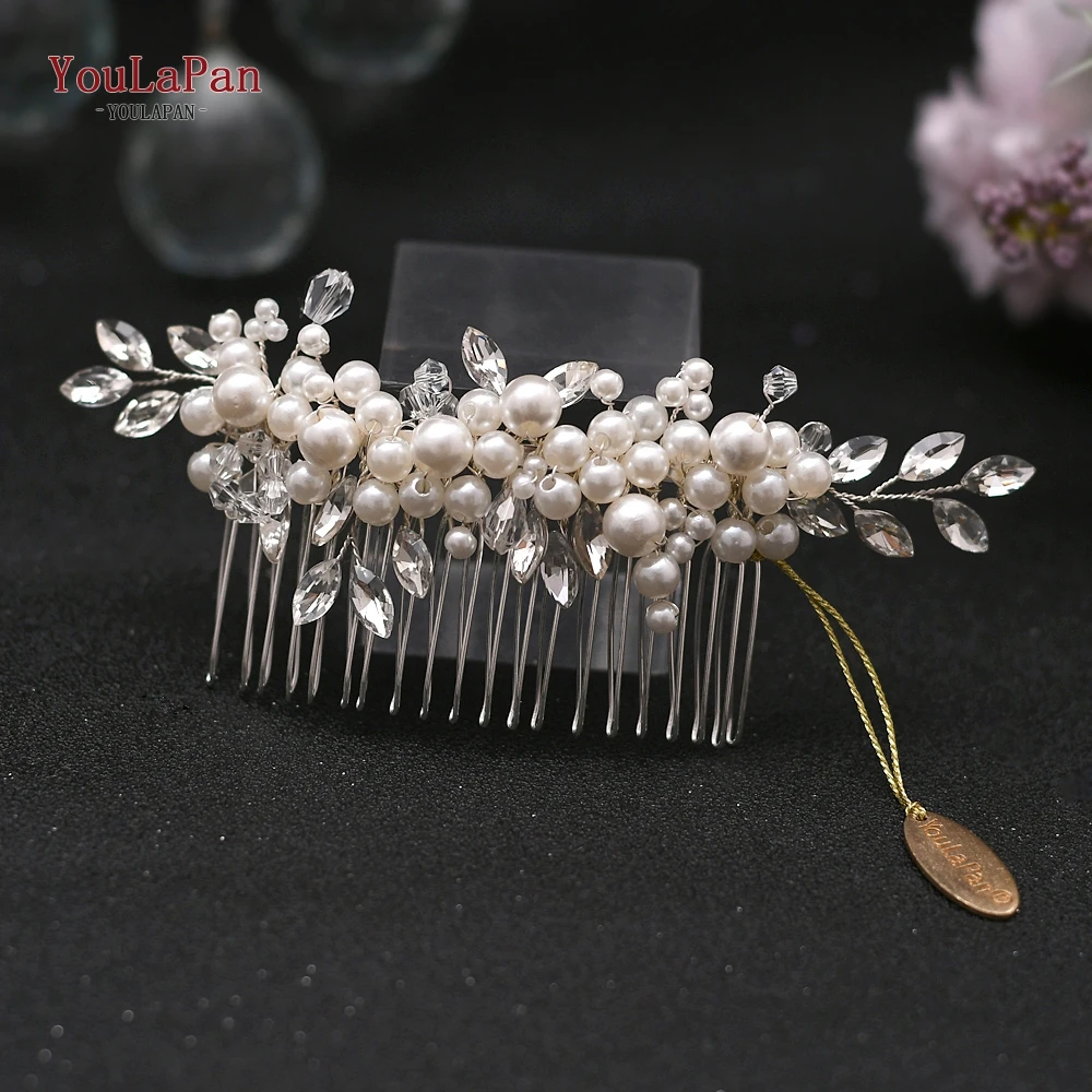YouLaPan HP13 Silver Bridal Headwear Luxury Crystal Wedding Hairpins Hair Comb Elegant Imitation Pearl Hair Comb Clip hair accessories bridal hair accessories