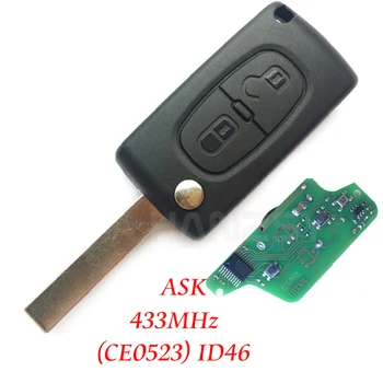 

2 Buttons 433MHz Remote Key For PEUGEOT 307 308 407 207 807 ASK ID46 Chip Car Flip Folding Key VA2/HU83 blade CE0523