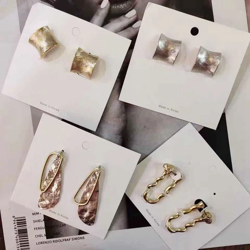 Korean New Fashion Vintage Style Gold Metal Geometric Square Dangle Earrings For Female Personality Pearl Daily Accessories | Украшения и