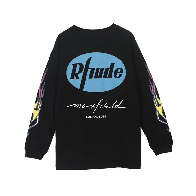 RHUDE x Maxfield LA футболка с длинными рукавами для мужчин и женщин свободная повседневная Япония принт в виде робота уличная футболка RHUDE TESTING