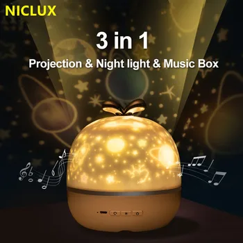 

Music Projector Night Light with 6pcs Films Romantic Universe Starry Sky 360 Rotation Colorful Star Birthday Christmas Kids Gift