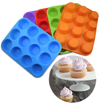 

12 Even Cups Mini Non-stick Circular Baking Mold Baking Pan for Muffin Chocolate Cake Cup Silicone Cake Tools