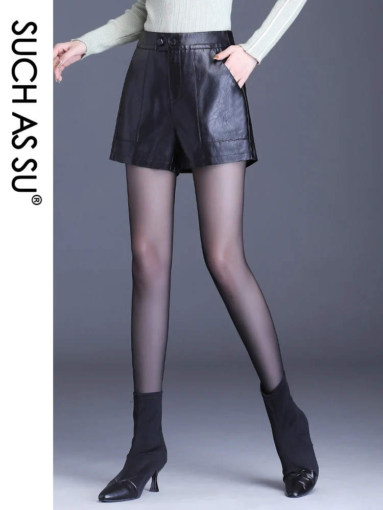 New 2020 Fall Winter PU Straight Shorts Women Black High Waist Leather Shorts M-5XL Plus Size Slim Sexy Mini Short RS1010
