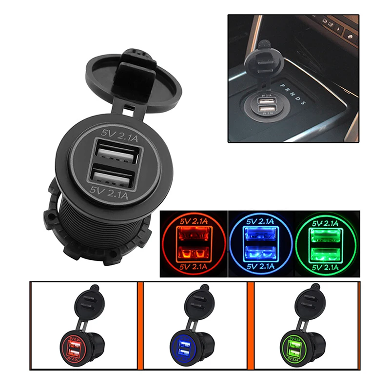 

12-24V Universal USB Charger LED Car 4.2A Dual USB Socket Charger Power Adapter Outlet Power for Motorcycle Auto Truck ATV Boat