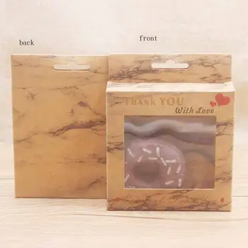 

10x10x2.5cm 30pcs new best selling cute small marble style Clear Window Hang Hole Packaging Boxes Party favors hanger window Box