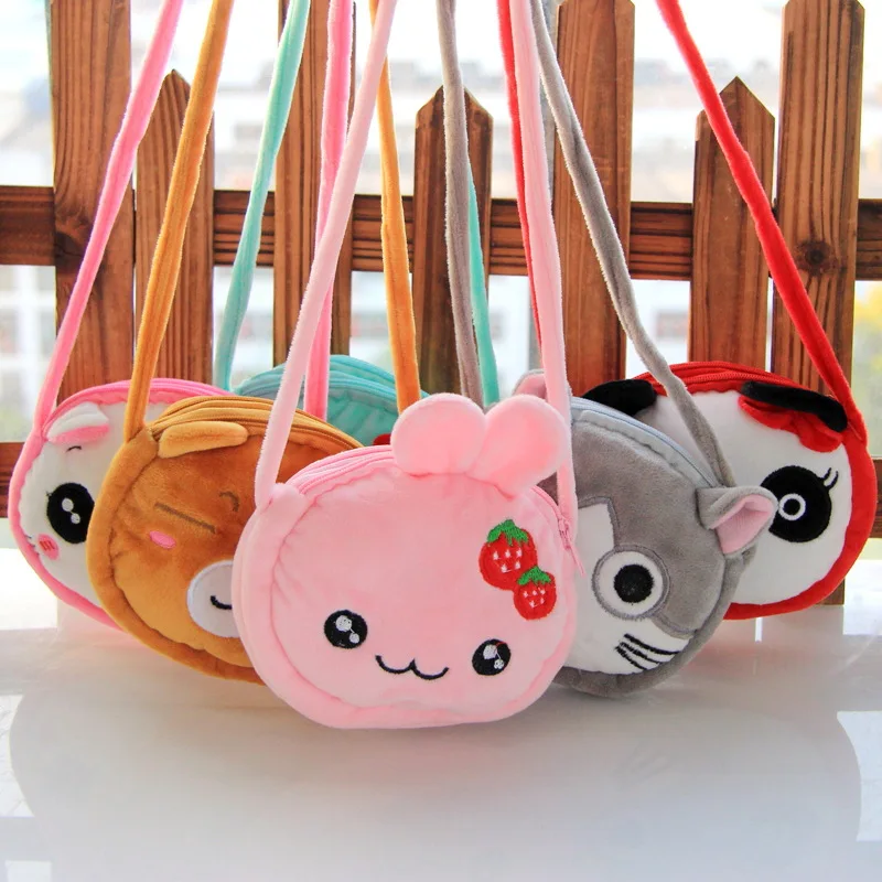 Bolso de mensajero de felpa con dibujos animados de monedero para niños, bolsa cruzada con dibujos de animales, Panda, gato, conejo, mullida, para bebé, Chico, guardería
