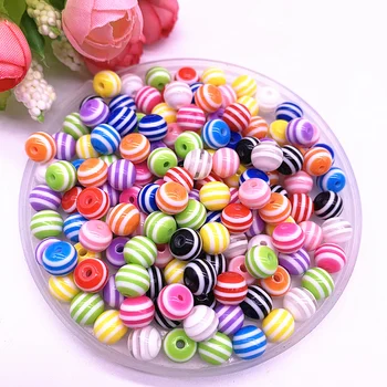 

6/8/10/12mm Round Resin Beads Stripe Spacer Beads for Jewelry Making Children Handcraft Department DIY Bracelet Accessories #13