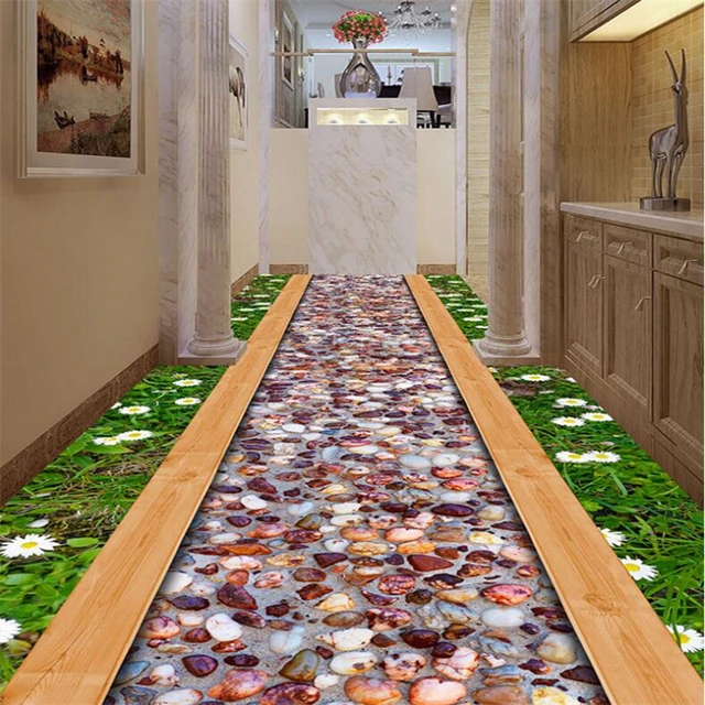 Transform your living space with our Custom 3D Fresh Grass Wildflowers Gravel Road floor tile.