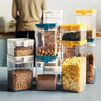 

Multi-grain Screen Sealed Jar Square Moisture-proof Refrigerator Fresh-keeping Storage Box Multifunctional Storage Tank #