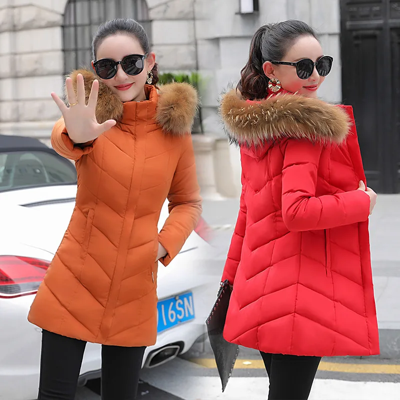 

2018 Winter New Style Large Fur Collar down Jacket Cotton-padded Clothes Women's Korean-style Slim Fit Mid-length Deconstructabl