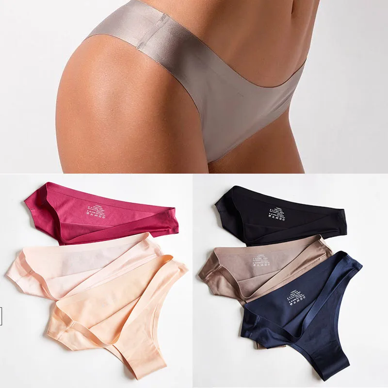 

Women Panties Seamless Smooth Ultra-thin G-string Thongs Low Waist Lingerie Ice Silk Briefs Lady Underwear