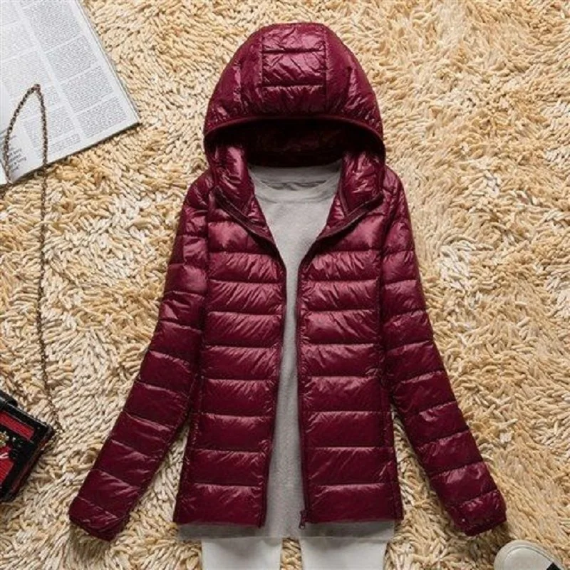 AECU Ultra-light Plus Size Thin Down Jacket Women 2021 Autumn Winter Hooded Warm White Duck Down Coat Women Outerwear