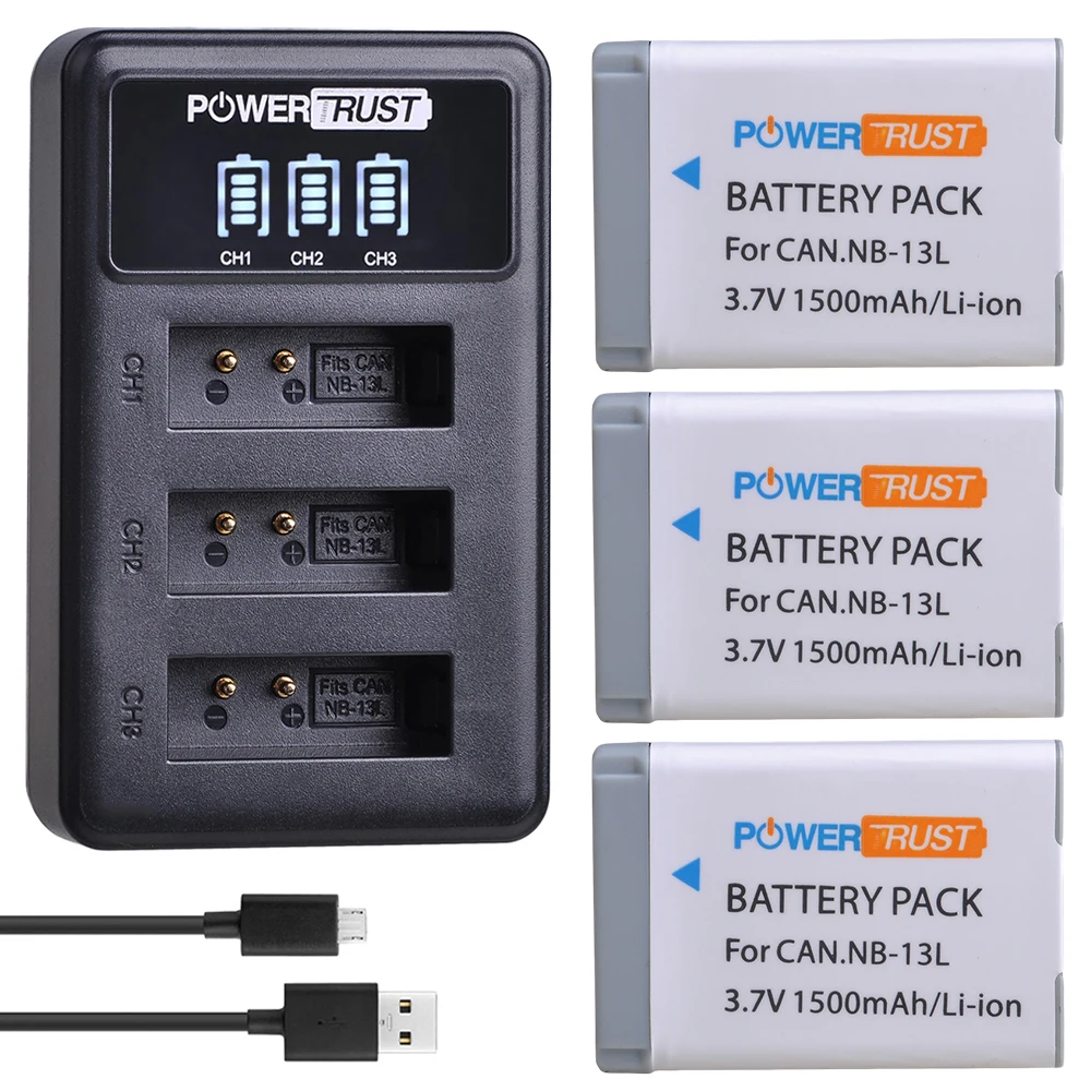 3Pcs Nb-13L Nb 13L 13L Batteria + Led 3 Slot Usb Caricabatteria Per Canon Powershot G5X G7X G9X G7 X Mark Ii G9 X, Sx620 Sx720 Sx730 Hs