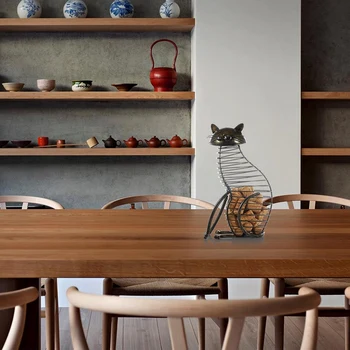

Metal Cat Wine Cork Container Modern Style Wrought Iron Craft Gift Artificial Animal Mini Home Decoration Accessories