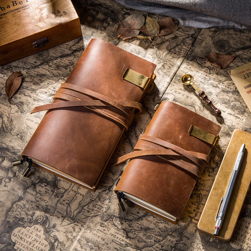 

A6 Handmade vintage Cowhide Bandage Originality Travel Notebook Notepad Portable Books Leather Journals Planner 3 colors